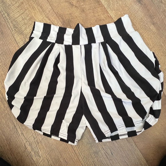 Pants - Black and White Striped Women's Shorts